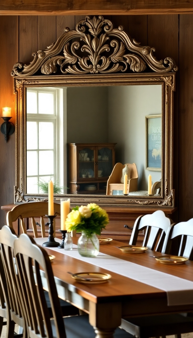 15 Elegant Decorative Mirrors to Transform Your Dining Space Instantly! - 2. Vintage Frame Mirror