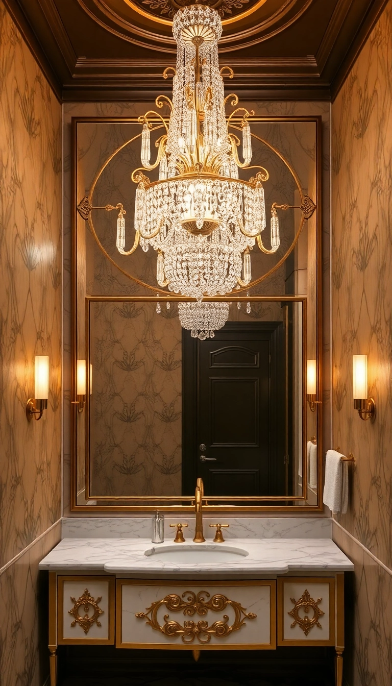 15 Stunning Bathroom Vanity Lighting Ideas to Transform Your Space (Wait Until You See #8!) - 8. Art Deco Glamour