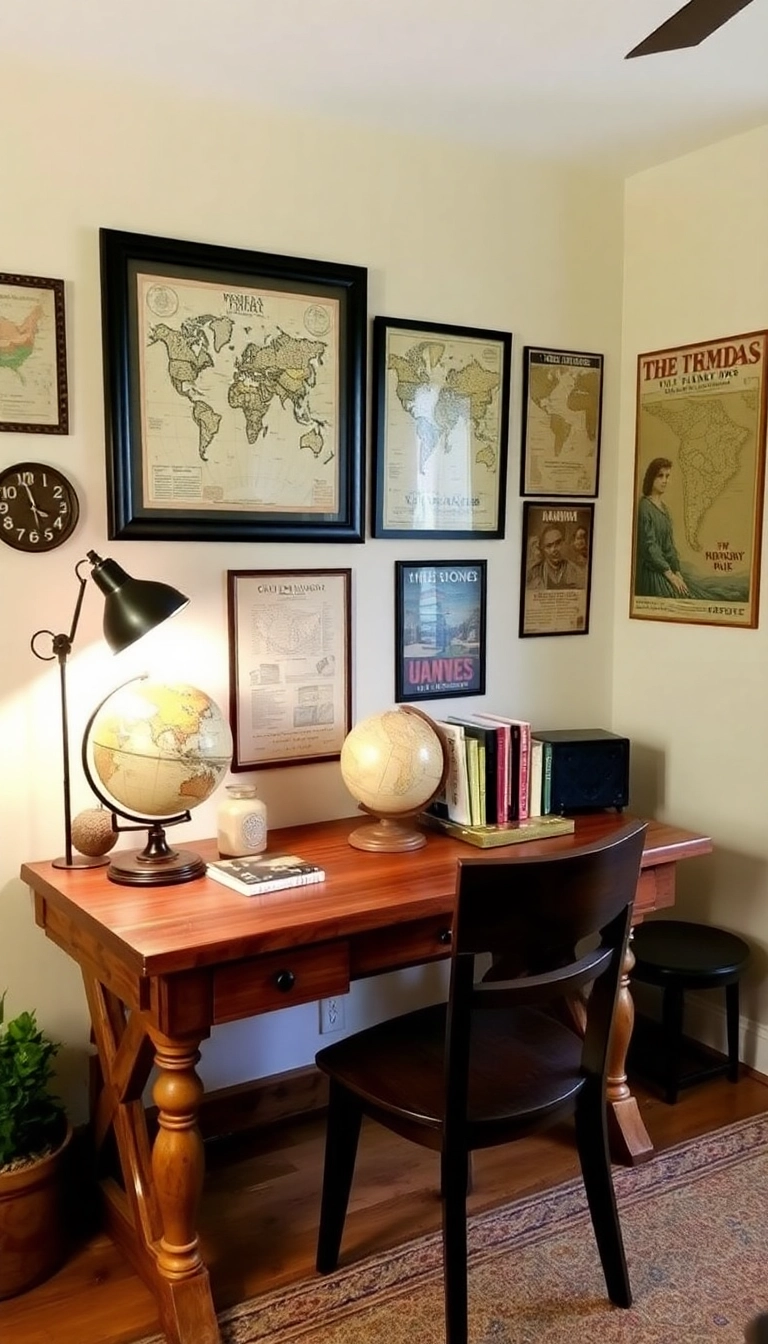 25 Stunning Home Office Wall Decor Ideas That'll Skyrocket Your Productivity! - 9. Vintage Decor Accents