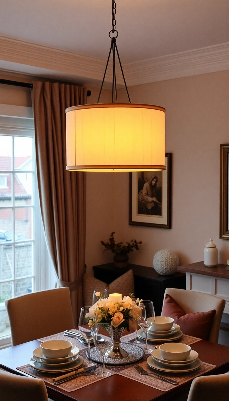 25 Affordable Dining Room Lights That Look Expensive (You Won't Guess Their Price!) - 15. Soft Fabric Shade Fixture