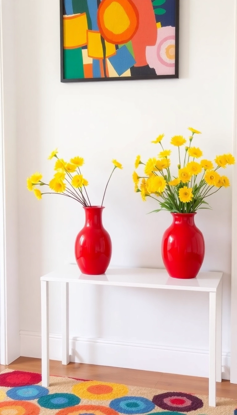 25 Stunning Entryway Table Decor Ideas That'll Welcome You Home in Style! - 3. Vibrant Color Palette