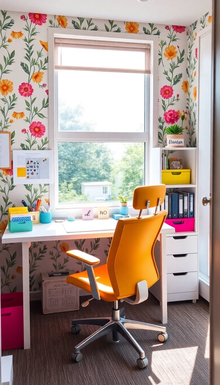 18 Functional Home Office Ideas for Small Spaces That Will Maximize Your Workday! - 6. Bright Colors and Patterns