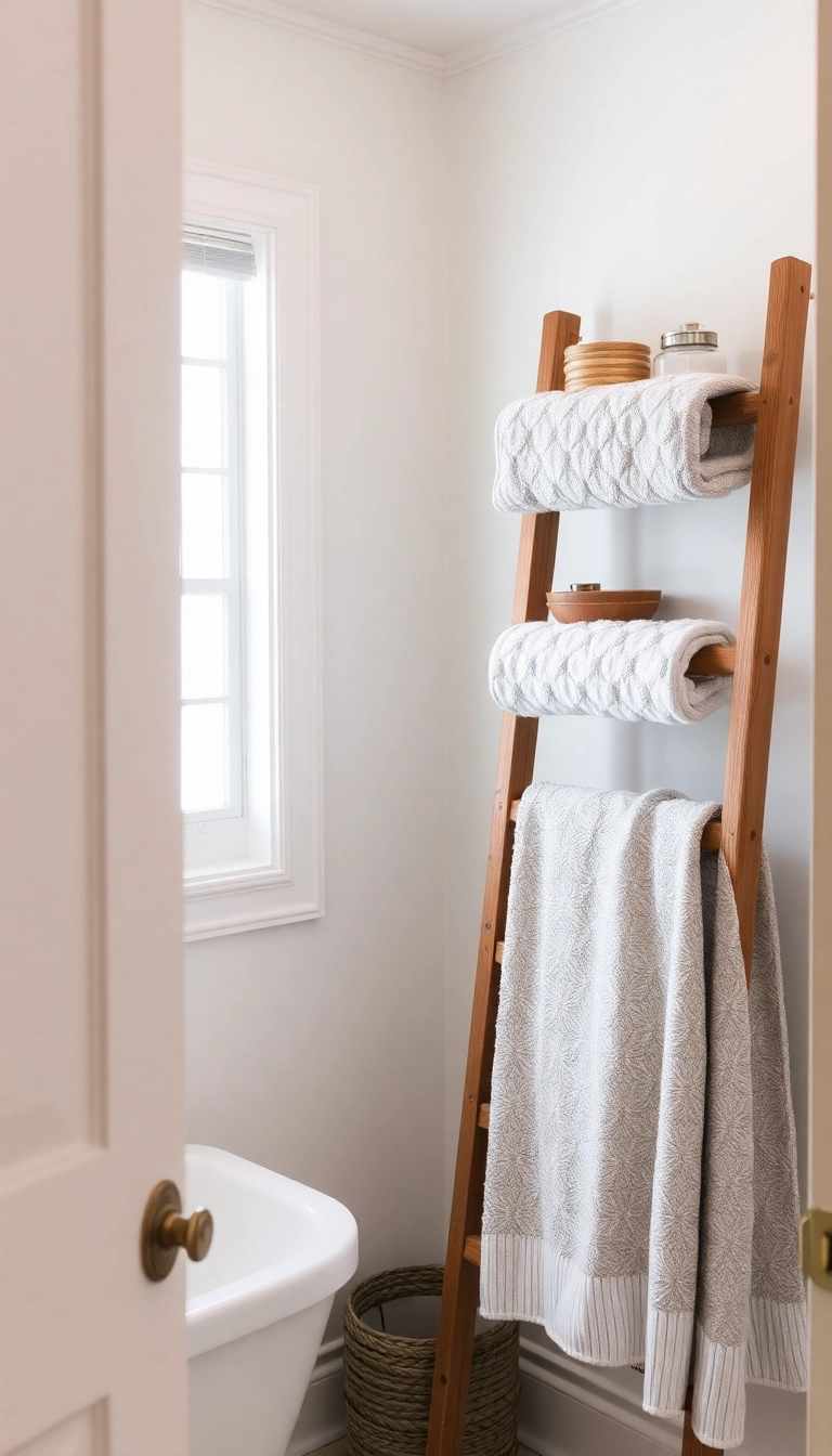 25 Mind-Blowing Storage Hacks You Wish You Knew Sooner! - 14. Bathroom Ladder Storage