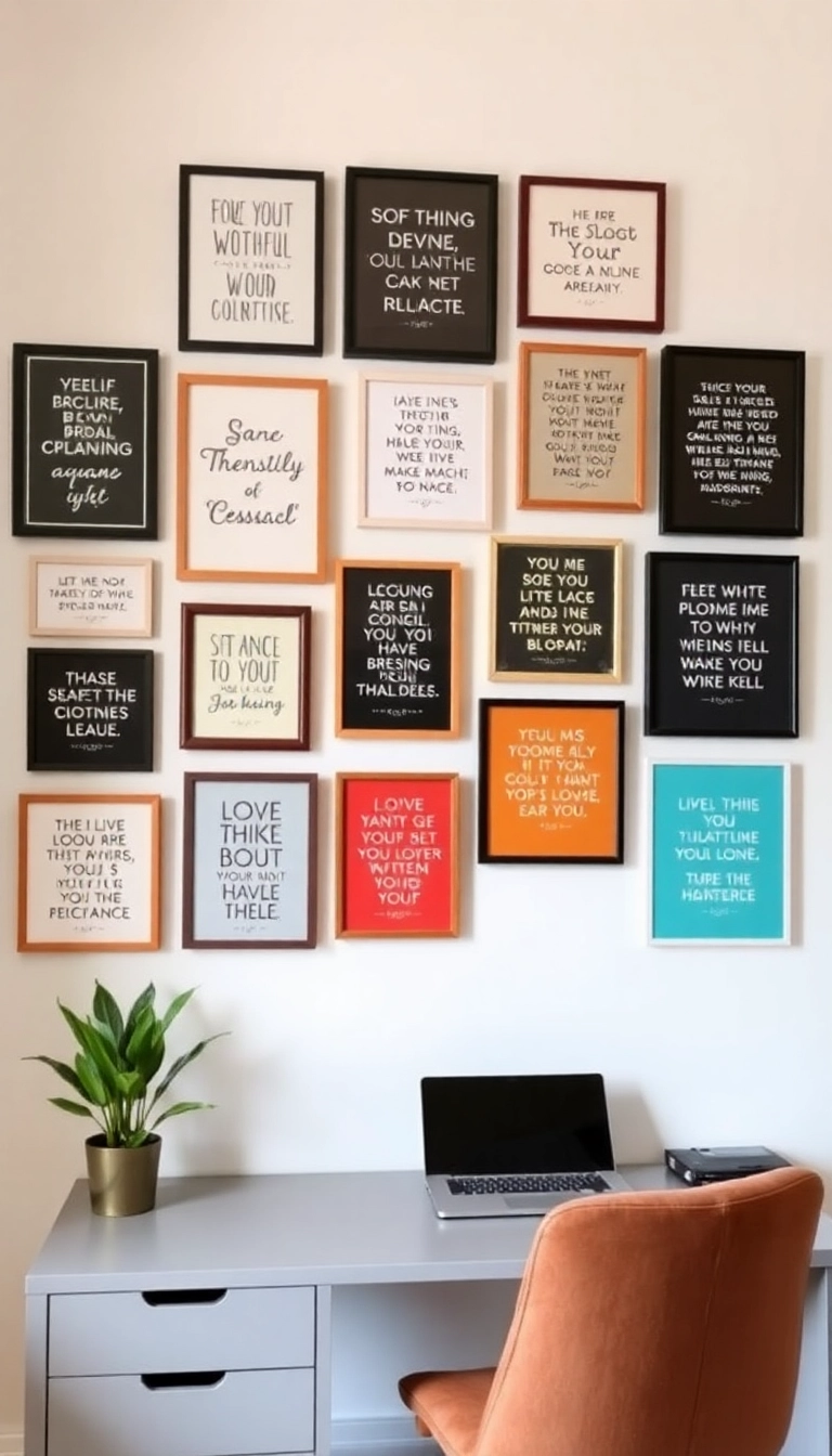 25 Stunning Home Office Wall Decor Ideas That'll Skyrocket Your Productivity! - 1. Inspirational Quote Wall