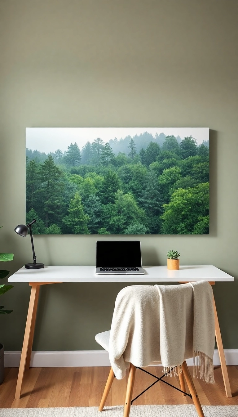 25 Stunning Home Office Wall Decor Ideas That'll Skyrocket Your Productivity! - 3. Nature-Inspired Artwork