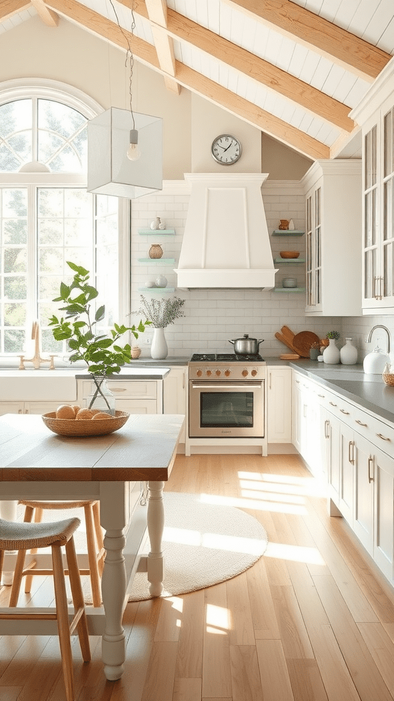 Bright and airy kitchen with natural light and wood accents.