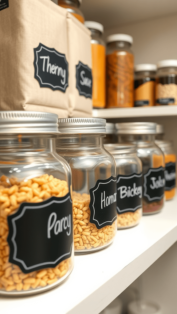 Pantry jars with chalkboard labels for organization