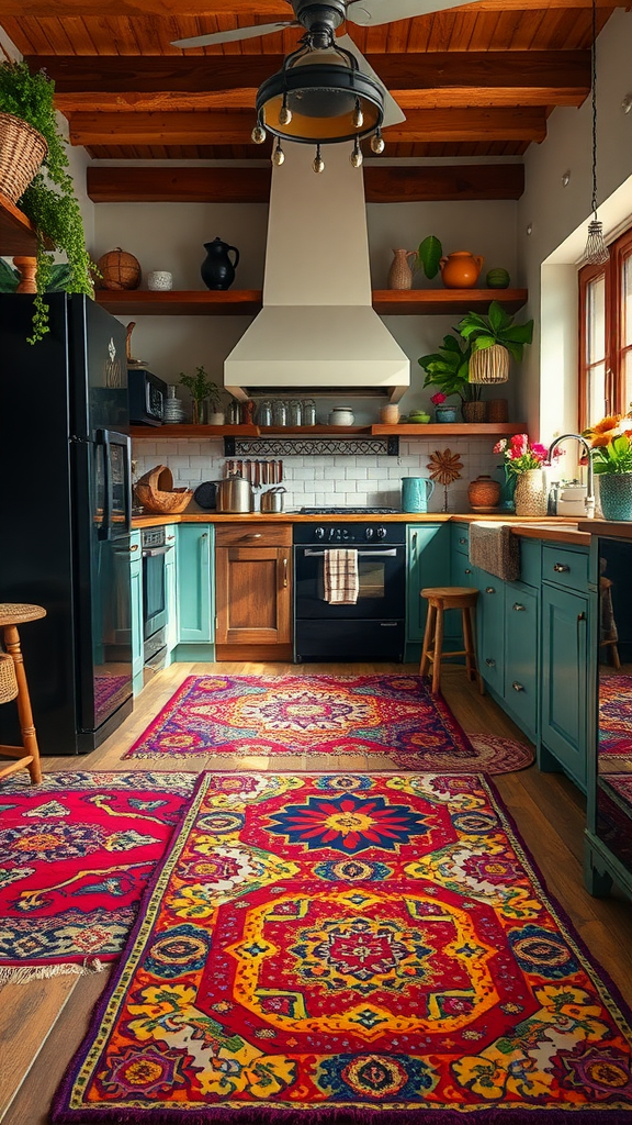 Colorful kitchen rugs in a vibrant kitchen setting