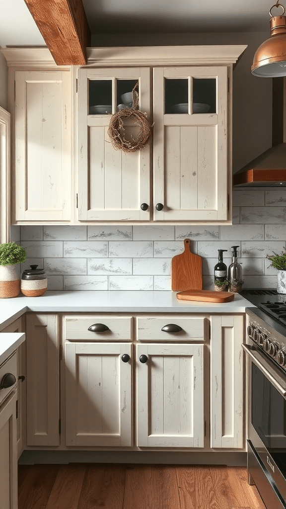 Farmhouse-style kitchen with shaker doors and rustic cabinetry