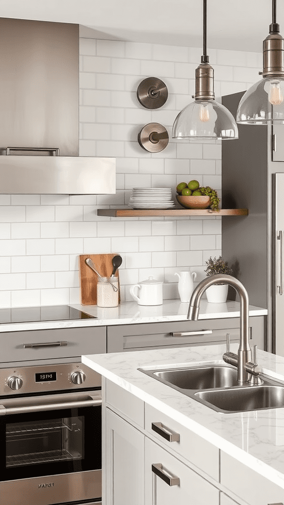 A modern kitchen featuring metal finishes.