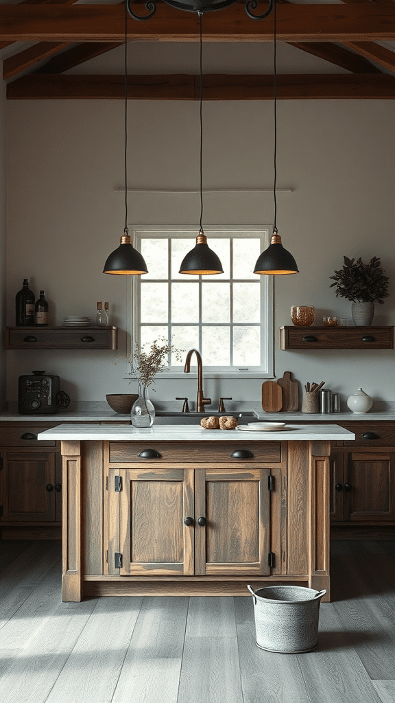 Rustic kitchen island cabinetry with wooden finish and minimalist decor