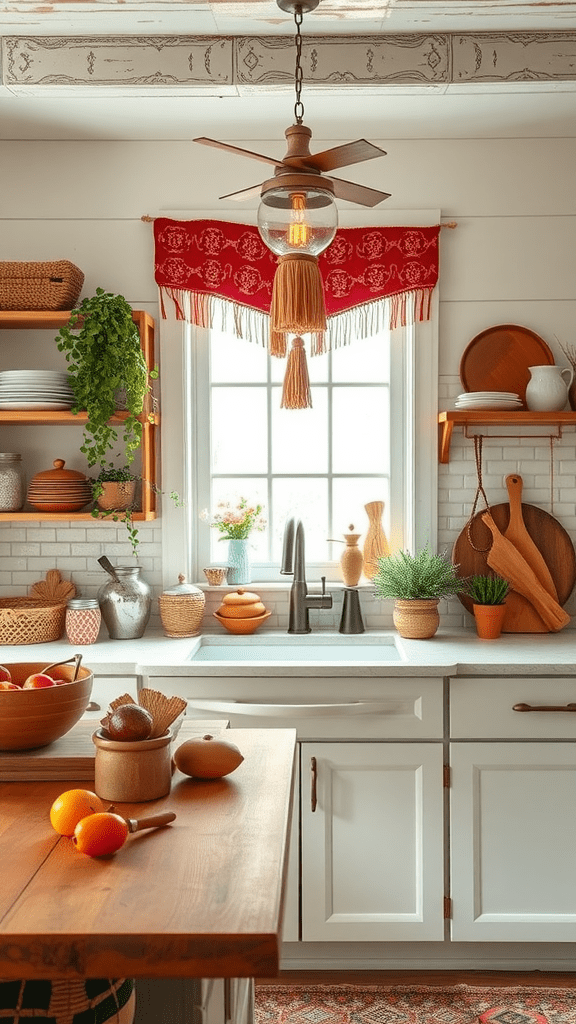 Bright and inviting kitchen with seasonal decor including fruits and plants